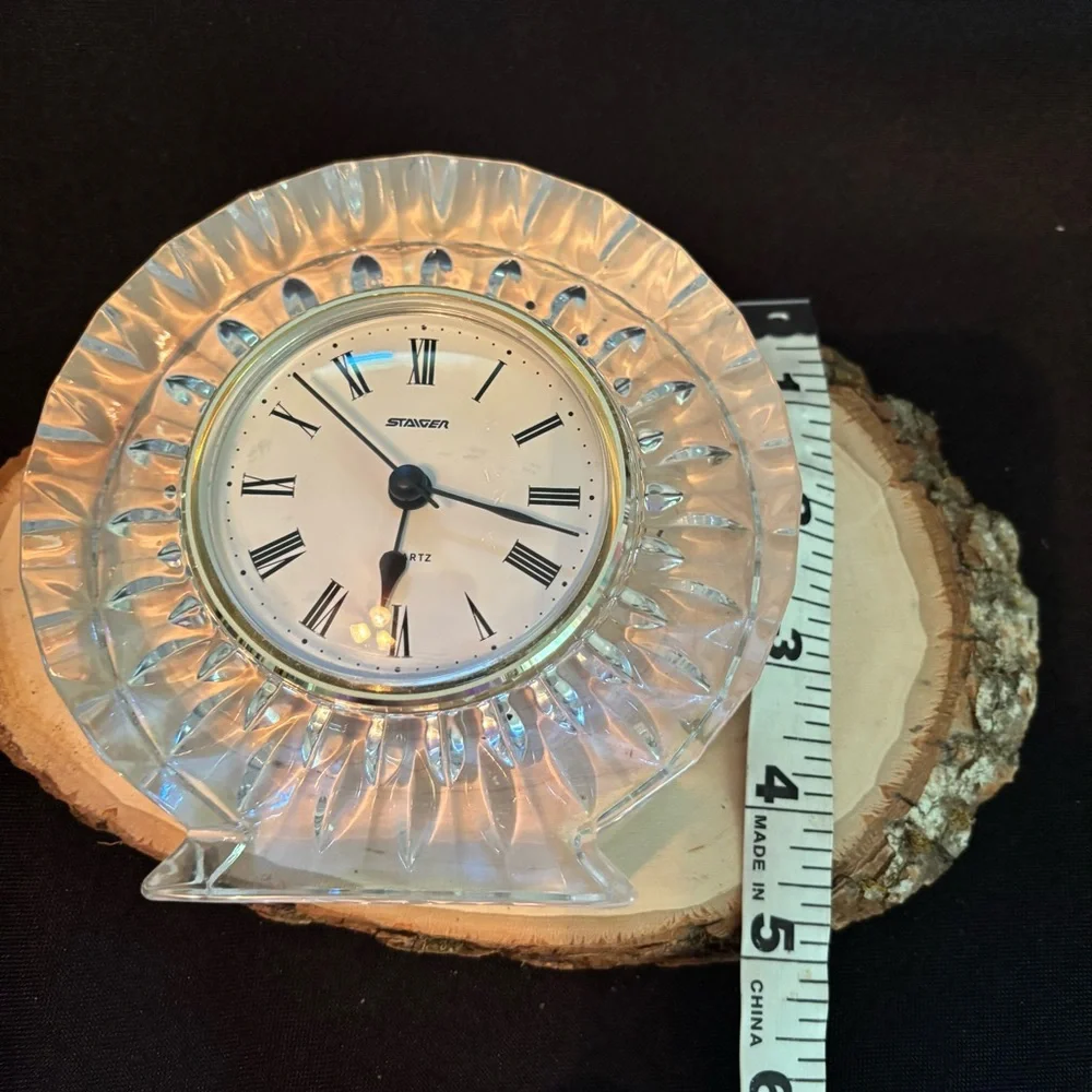 Vintage Crystal Table Clock with Black and Gold Accents